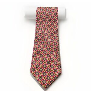 Christian Dior Monsieur 100% Silk Neck Tie Red Gold Navy Geometric